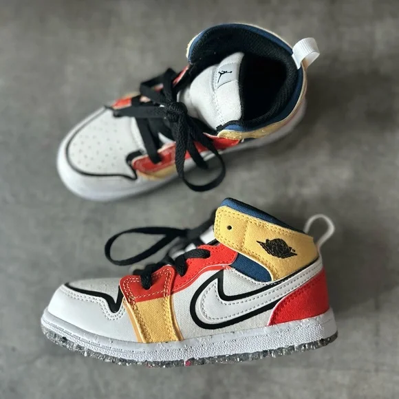 Jordan 1 Mid SE White Picante Red French Blue Black Toddler Sneakers - Picture 5 of 7